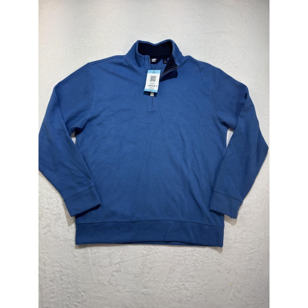 Lands' End Sweatshirt Mens Large Blue Pullover 1/4 Zip Mock Neck Knit Casual